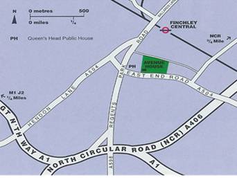 Map of Church End showing location of Avenue House