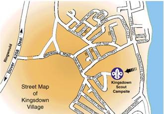 Map of Kingsdown showing the campsite
