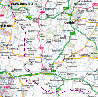 Map of the route, Alciston - Haywards Heath