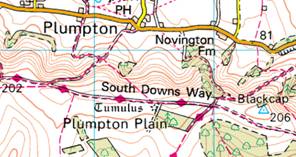 Map of the South Downs Way at Plumpton
